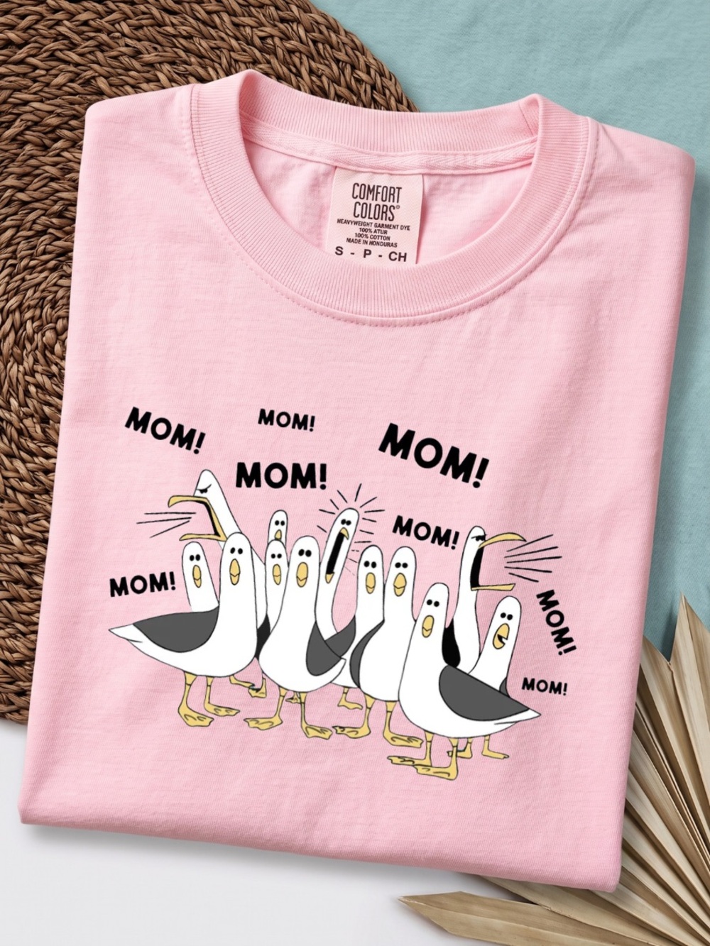 Comfort Colors Pink Seagulls "MOM!" Graphic Tee, Motherās Day T-Shirt